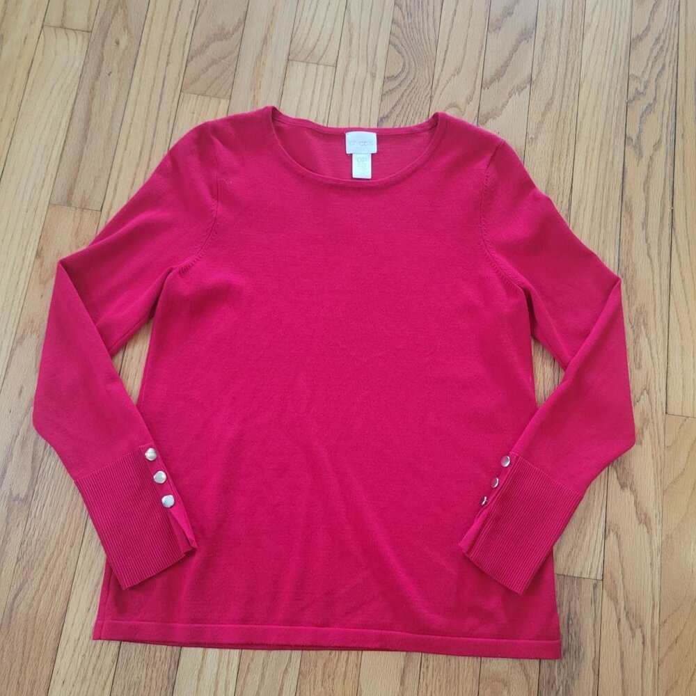 Chicos Red Long Sleeve Button Cuff Sweater Petite P Rayon/Polyester Womens Casua